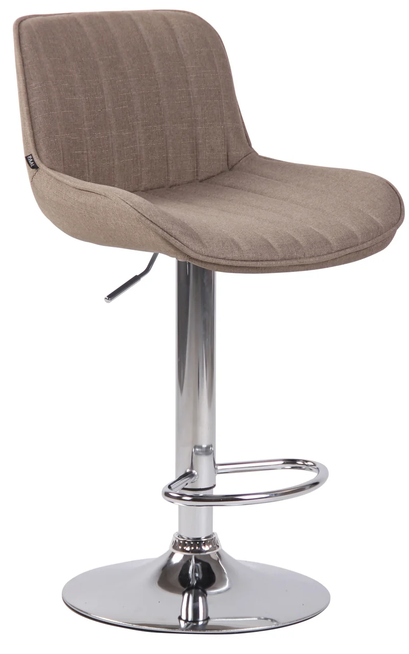 Tabouret de bar chaise haute x1 en tissu taupe coutures verticales support en métal chromé 10_0006347
