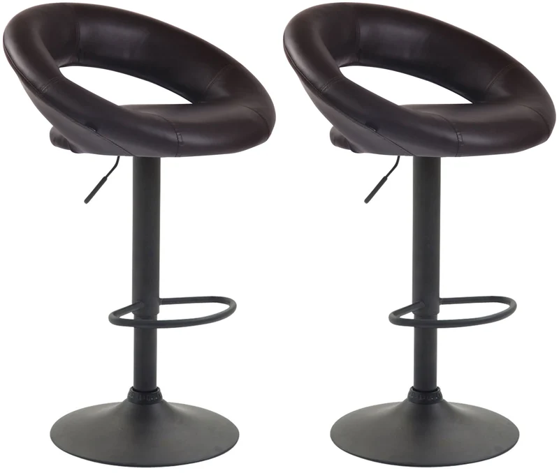 Lot de 2 tabourets de bar en synthétique marron design moderne base métal noir mat TDB10541
