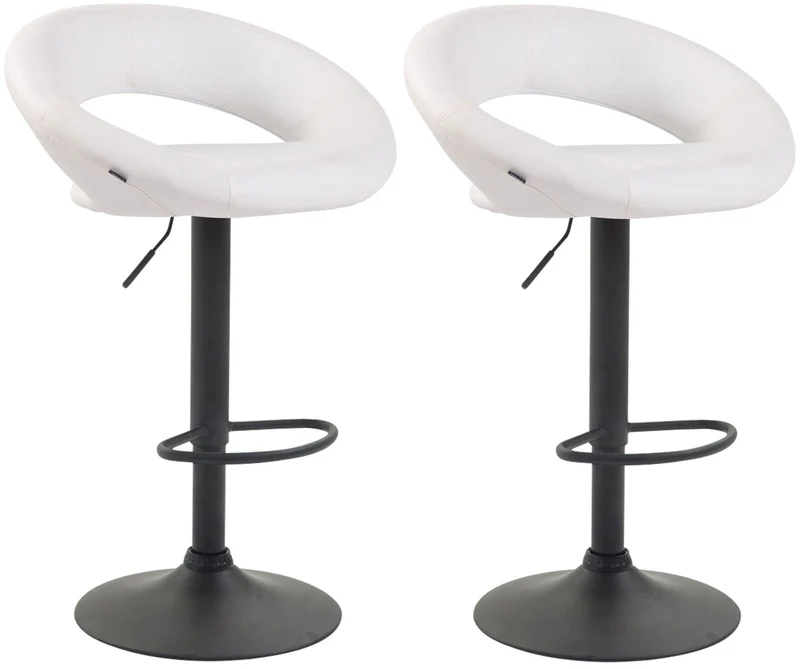 Lot de 2 tabourets de bar en synthétique blanc design moderne base métal noir mat TDB10547