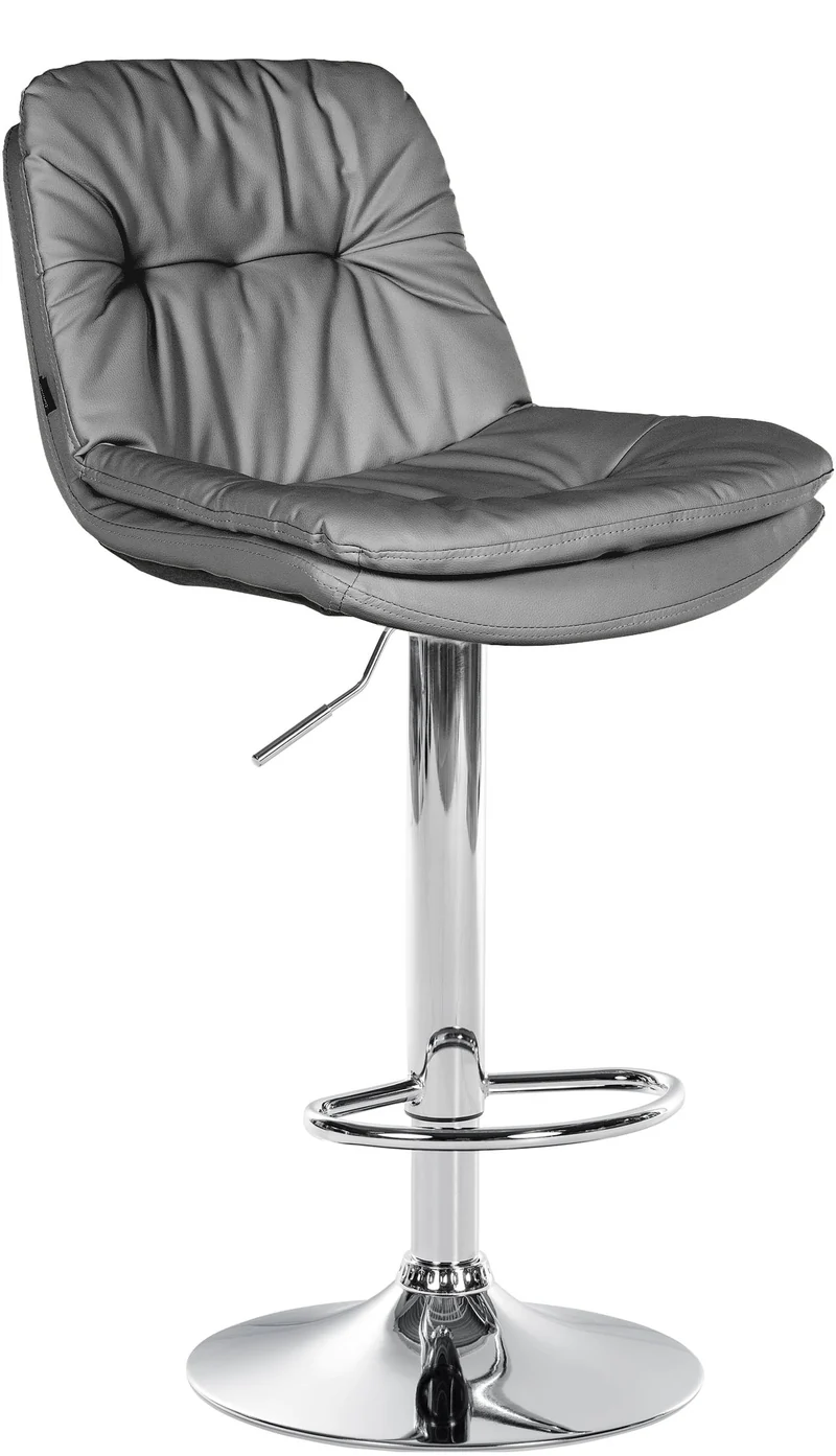 Tabouret chaise haute x1 pour cuisine et bar à assise moelleuse en similicuir gris cadre en métal chromé 10_0005696