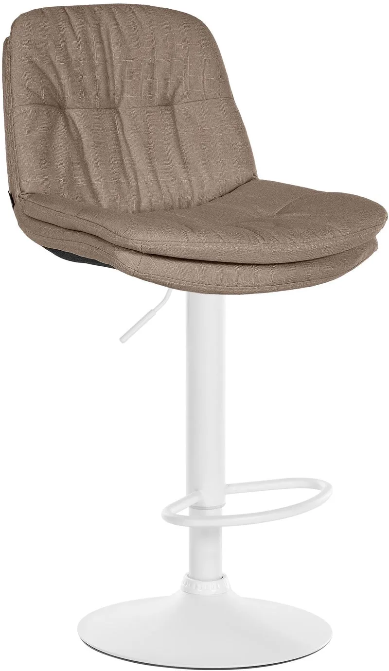 Tabouret chaise haute x1 pour cuisine et bar à assise moelleuse en tissu taupe cadre en métal blanc 10_0005686