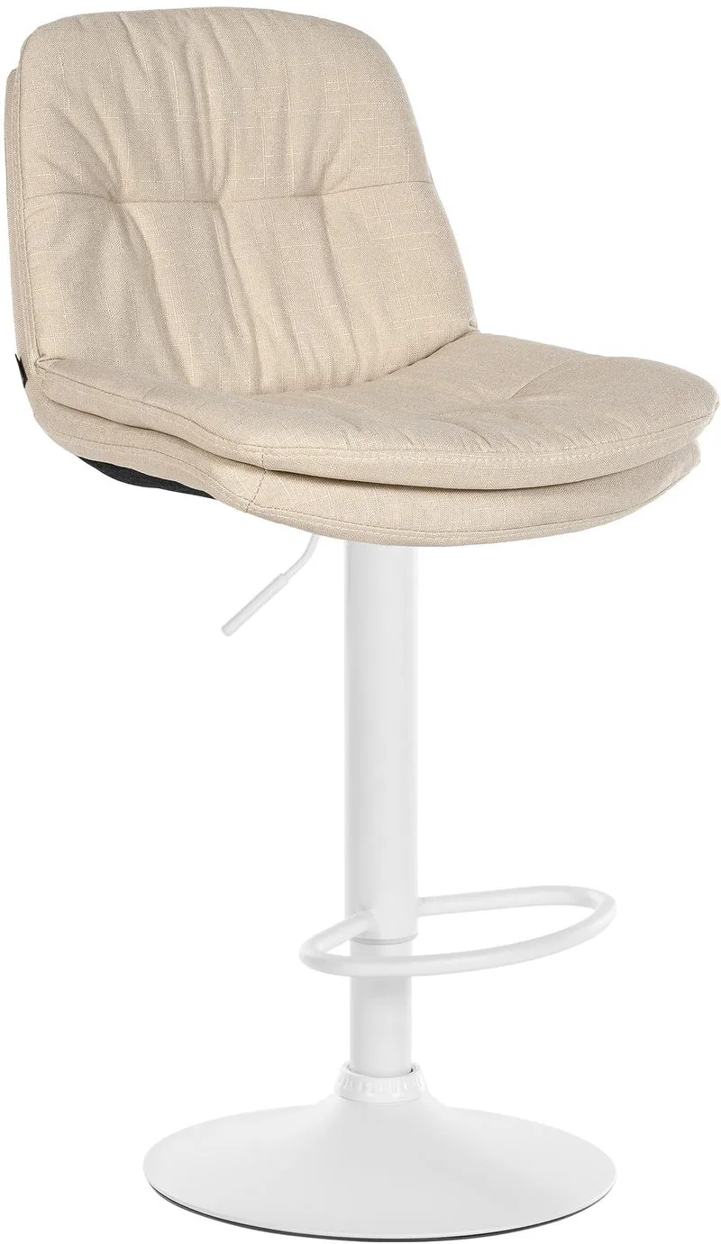 Tabouret chaise haute x1 pour cuisine et bar à assise moelleuse en tissu crème cadre en métal blanc 10_0005683