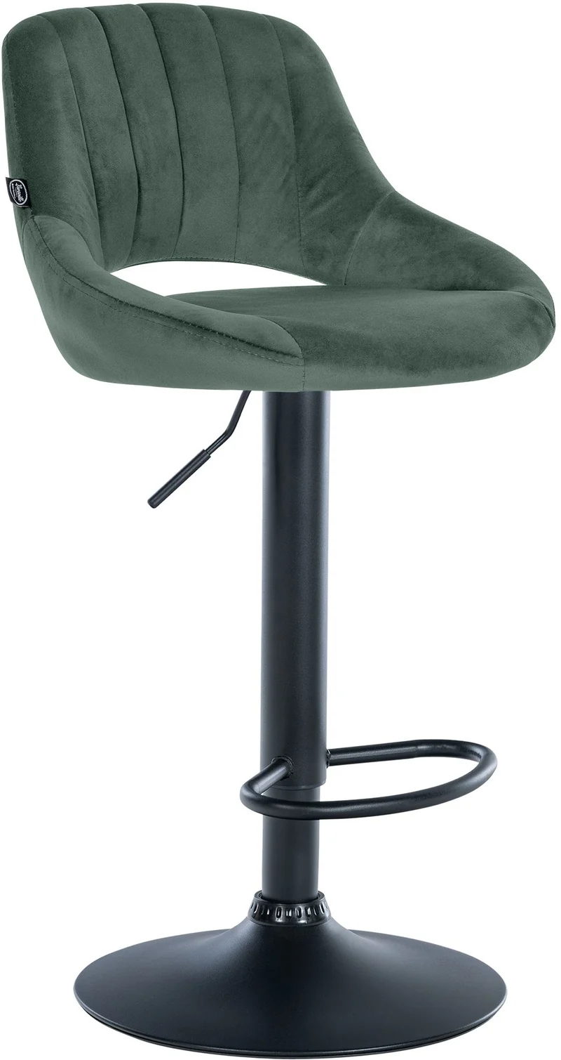 Tabouret de bar x1 réglable en hauteur en velours vert dossier ajouré et pied métal noir 10_0005738