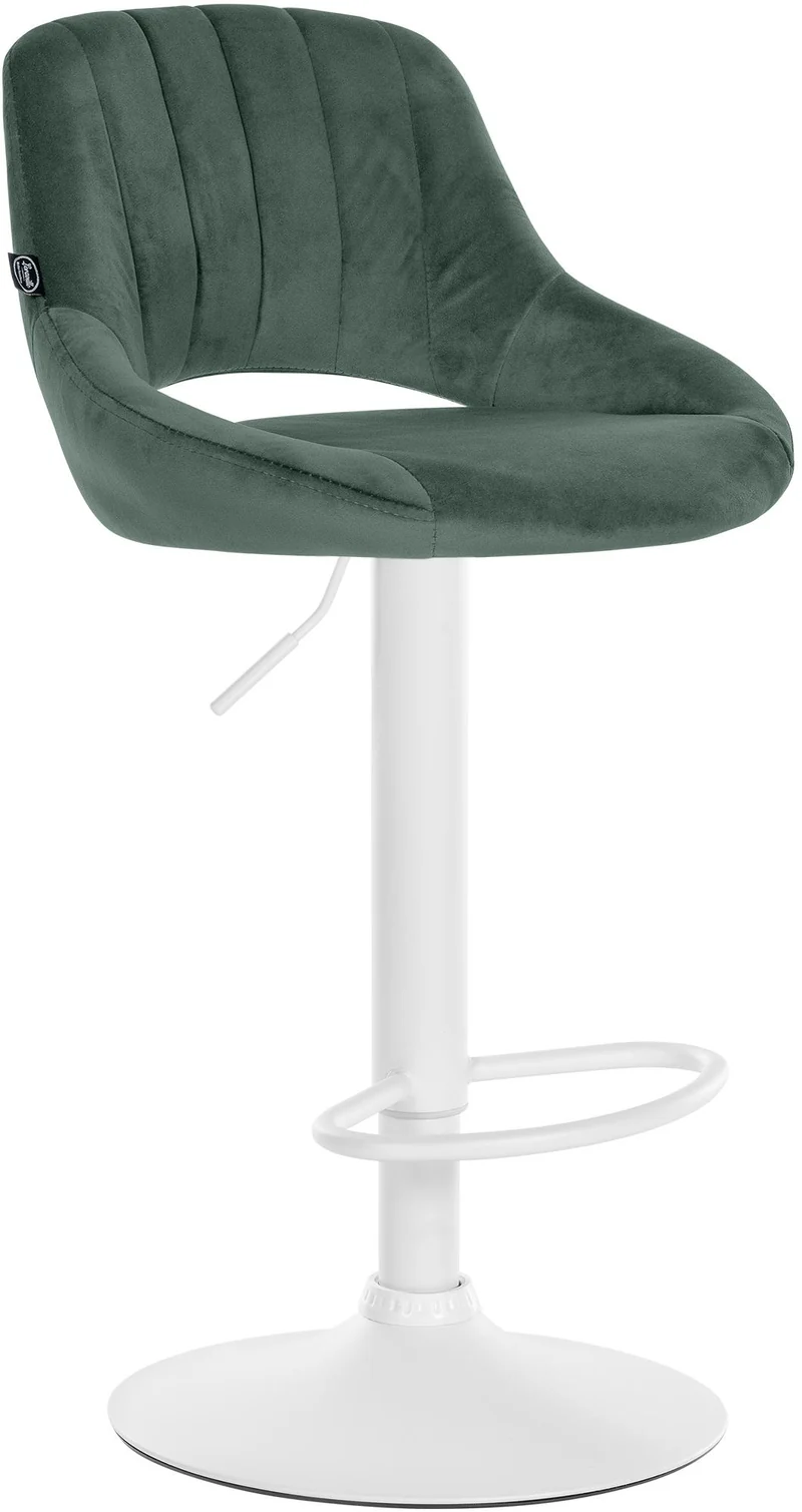 Tabouret de bar x1 réglable en hauteur en velours vert dossier ajouré et pied métal blanc 10_0005732