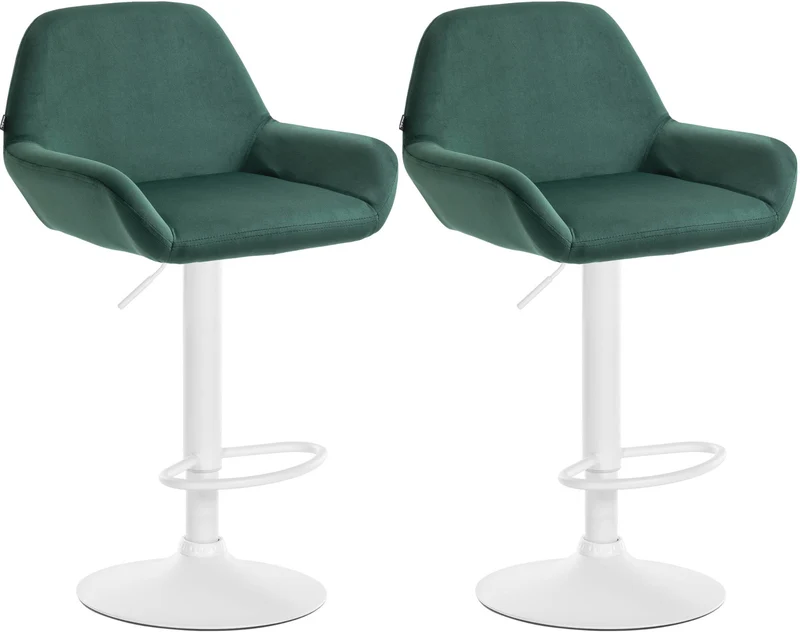 Lot de 2 tabourets de bar avec repose-pieds et accoudoirs en velours vert piètement en trompette métal blanc 10_0006115