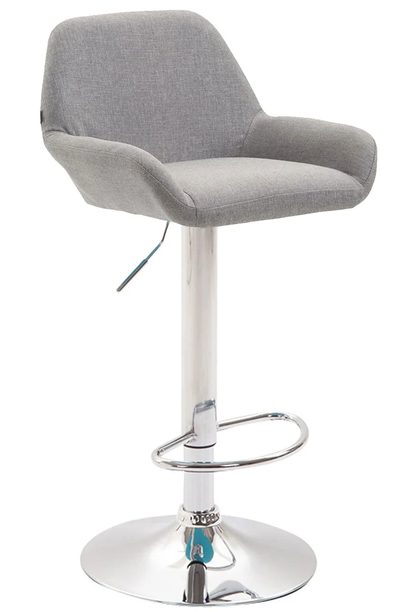 Tabouret de bar x1 avec repose-pieds et accoudoirs en tissu gris piètement en trompette métal chomé 10_0005600