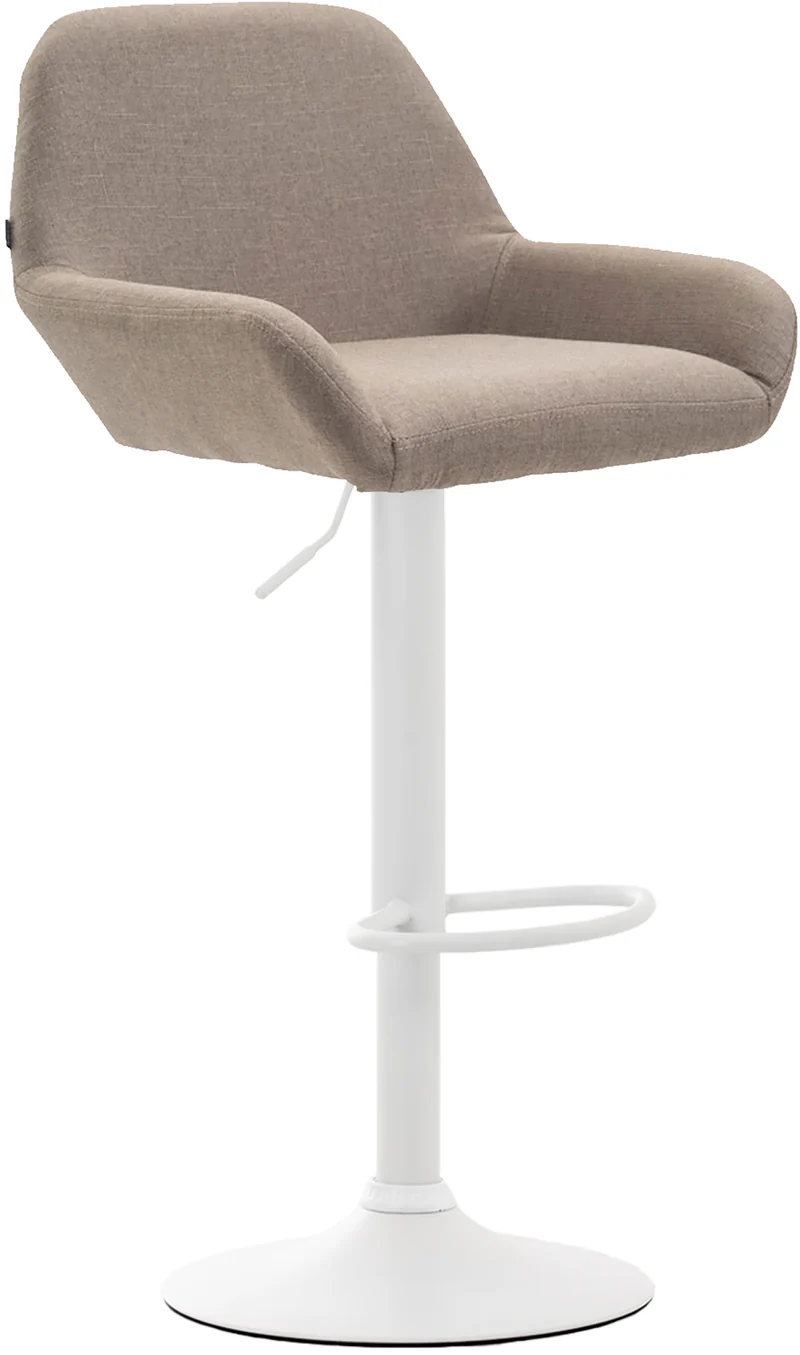 Tabouret de bar x1 avec repose-pieds et accoudoirs en tissu taupe piètement en trompette métal blanc 10_0005598