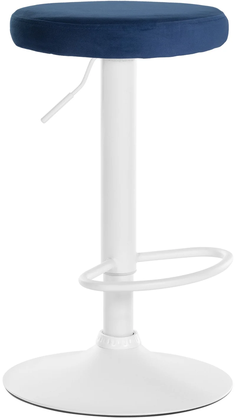 Tabouret de bar x1 design simple hauteur réglable revêtement en velours bleu pieds en métal blanc 10_0006554