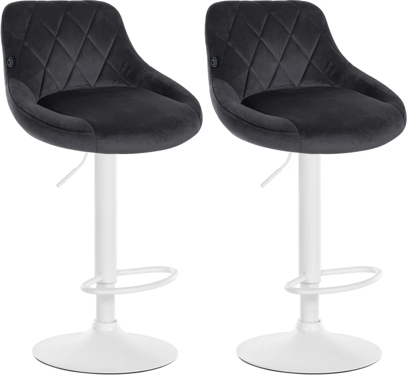 Lot de 2 tabourets de bar pivotant hauteur réglable en velours gris foncé surpiqûres décoratives cadre en métal blanc 10_0006895