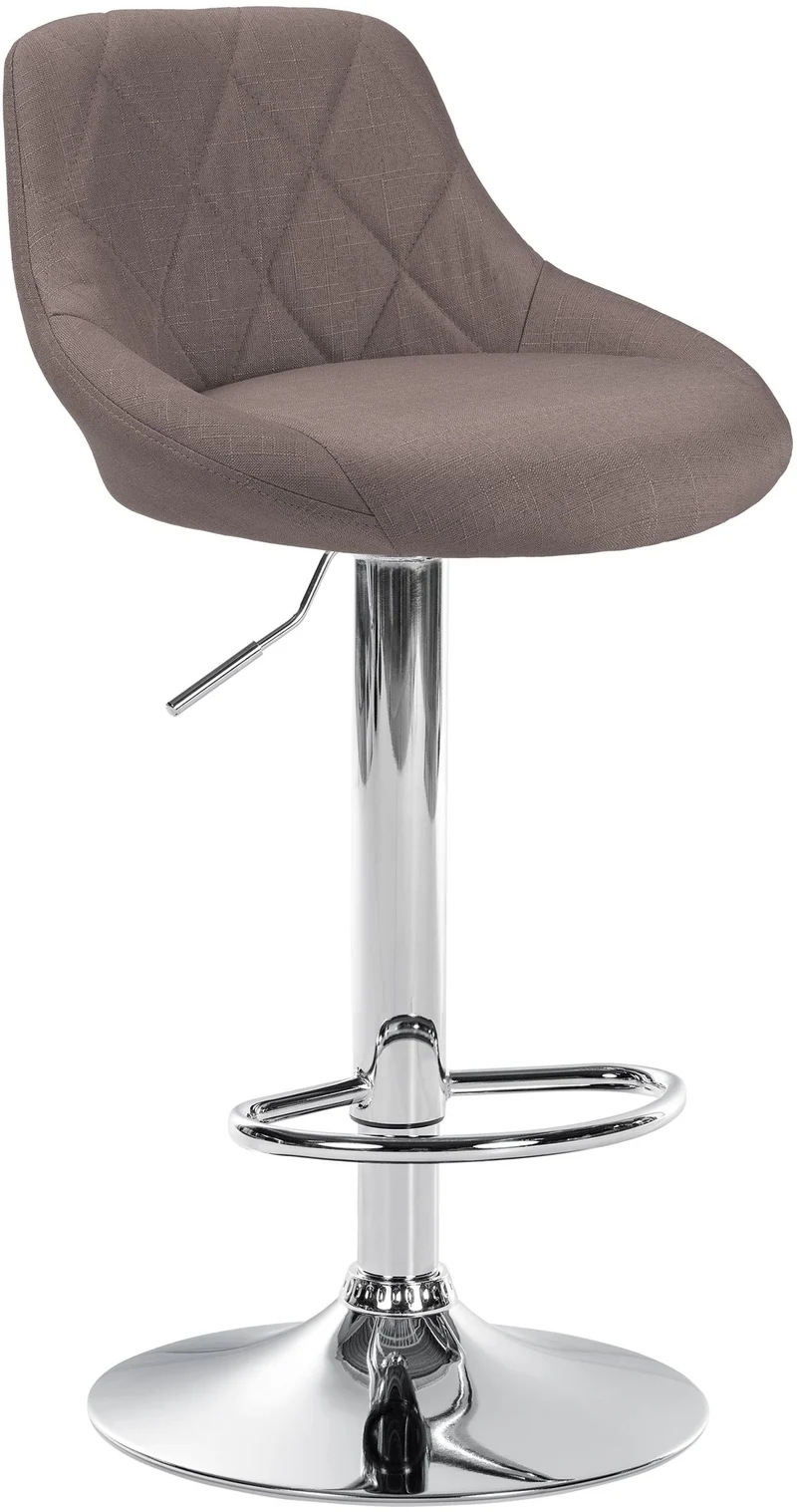 Tabouret de bar x1 pivotant hauteur réglable en tissu taupe surpiqûres décoratives cadre en métal chromé 10_0005706