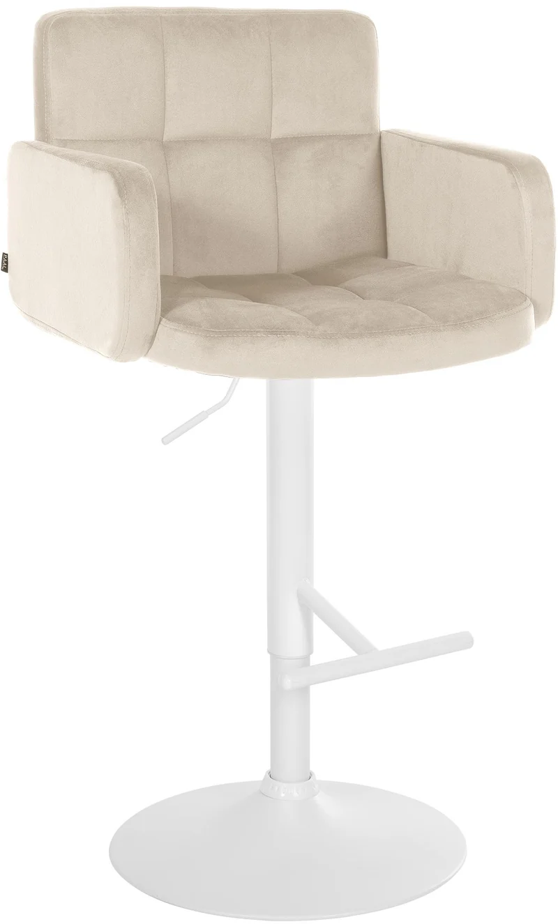 Tabouret de bar x1 avec accoudoirs et repose-pieds en velours couleur crème cadre en métal blanc 10_0006525