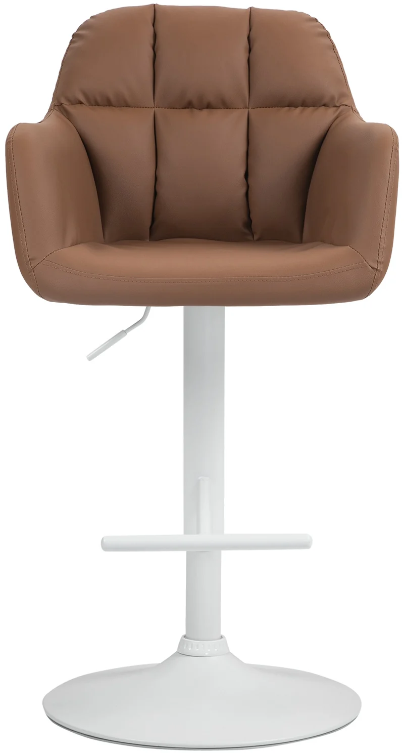 Tabouret de bar chaise haute x1 fonction rotation 360° en similicuir marron clair avec coutures décoratives piètement métal blanc 10_0006531