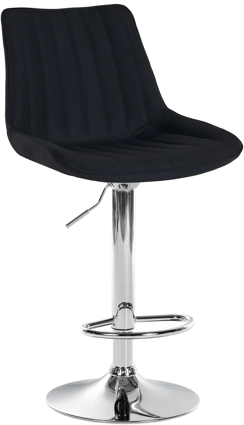 Tabouret de bar x1 réglable en hauteur pivotant à 360° assise en tissu noir couture verticale pied métal chromé 10_0006043