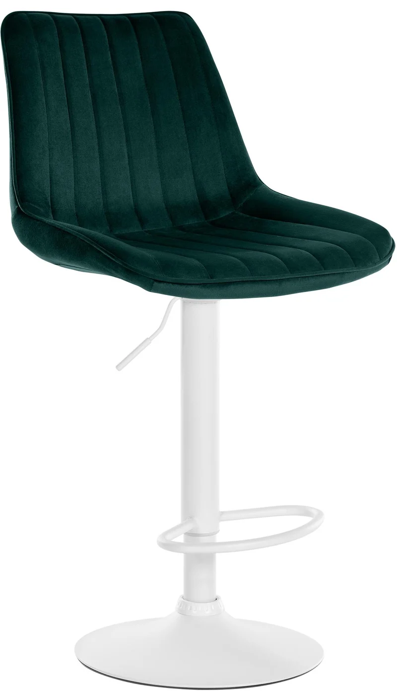 Tabouret de bar x1 réglable en hauteur pivotant à 360° assise en velours vert couture verticale pied métal blanc 10_0006440