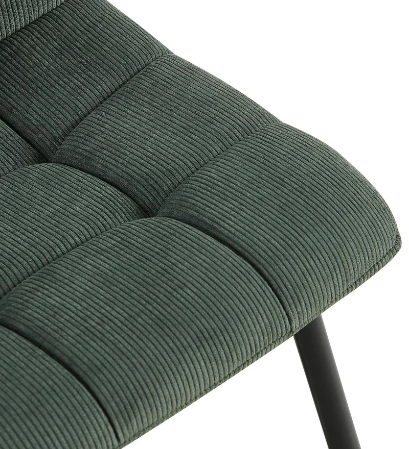 Chaise de salle à manger x1 coutures carrées matelassé en velours côtelé vert cadre métal 10_0007133