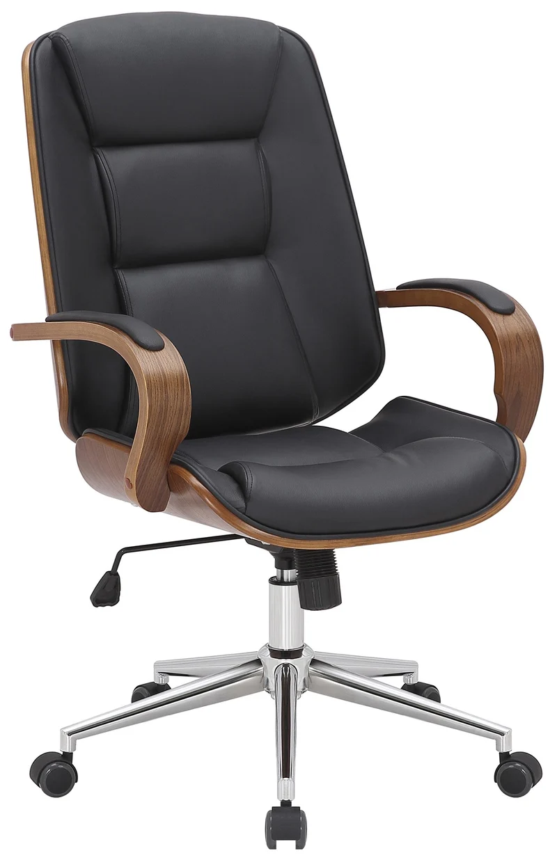 Fauteuil de bureau sur roulettes avec accoudoirs similicuir noir structure en bois courbé et métal 10_0006939