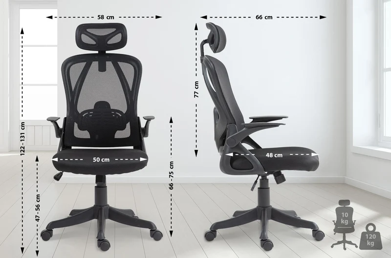 Fauteuil de bureau ergonomique pivotant réglable mécanisme de bascule accoudoirs tissu et plastique noir 10_0006934