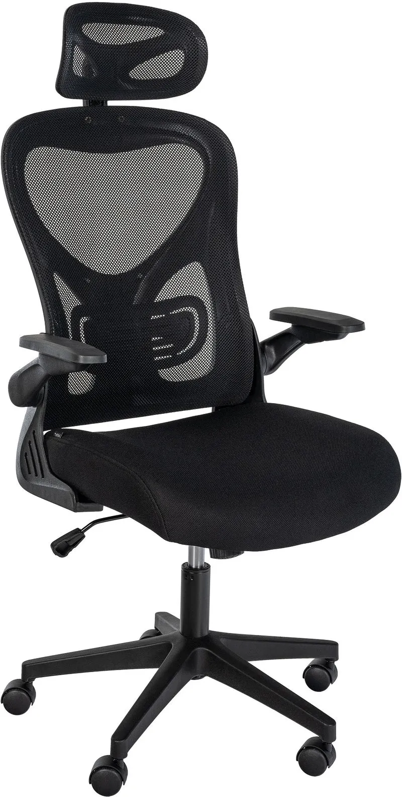 Fauteuil de bureau soutien lombaire réglable en hauteur appui-tête en tissu et plastique noir 10_0006933