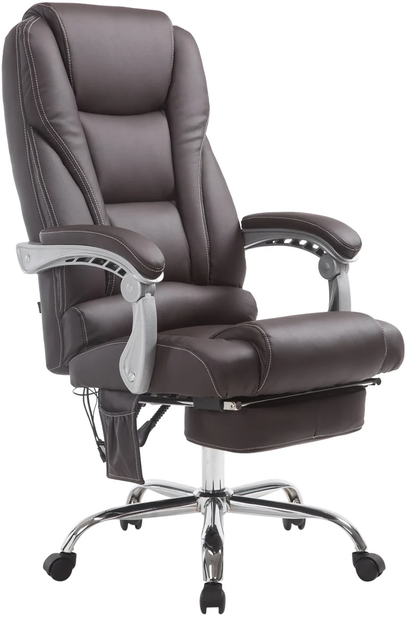 Fauteuil de bureau avec fonction massage repose-pieds en cuir synthétique marron foncé et métal 10_0006931