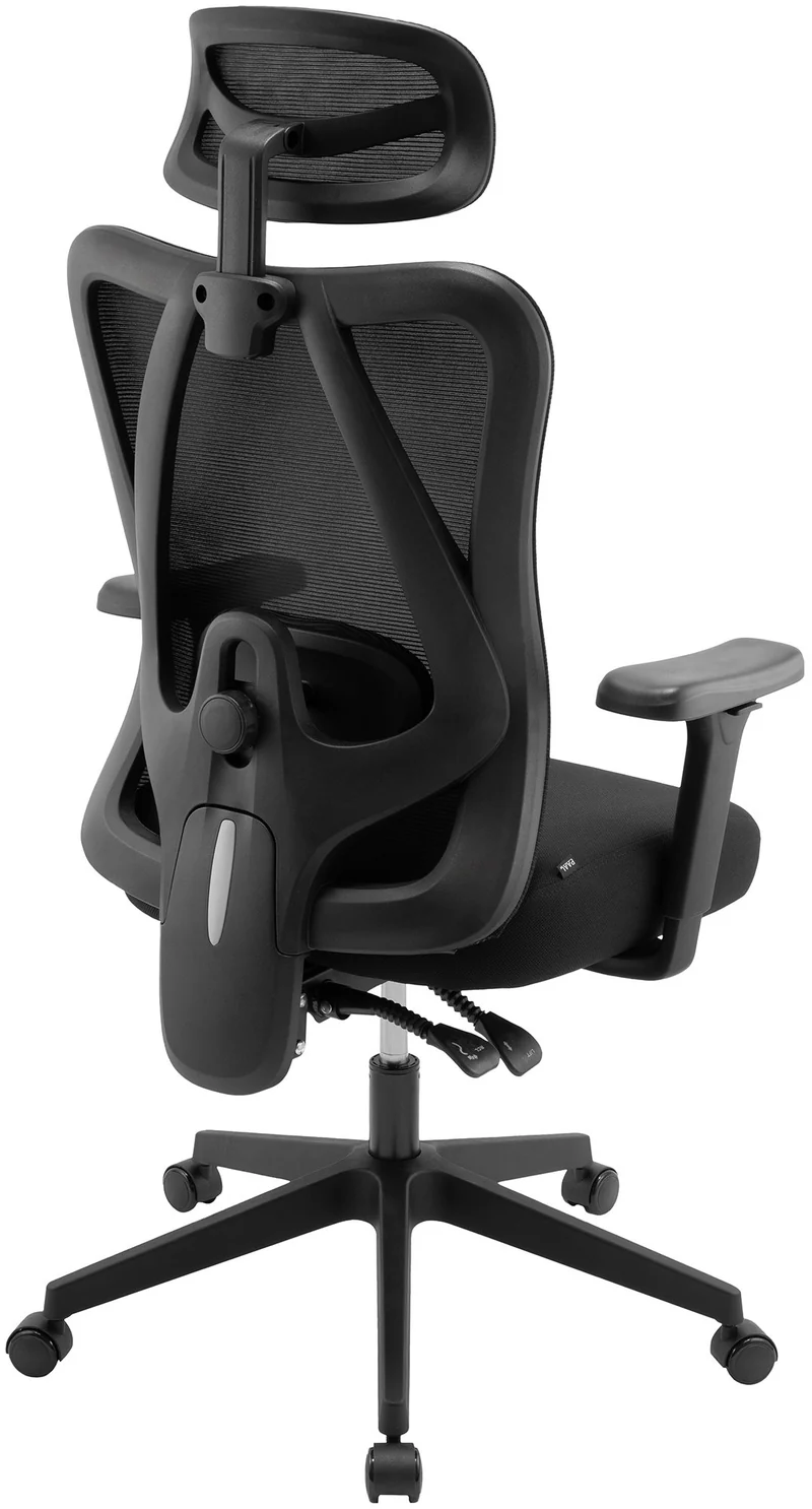 Fauteuil de bureau soutien lombaire réglable en hauteur appui-tête en tissu noir cadre plastique 10_0006918