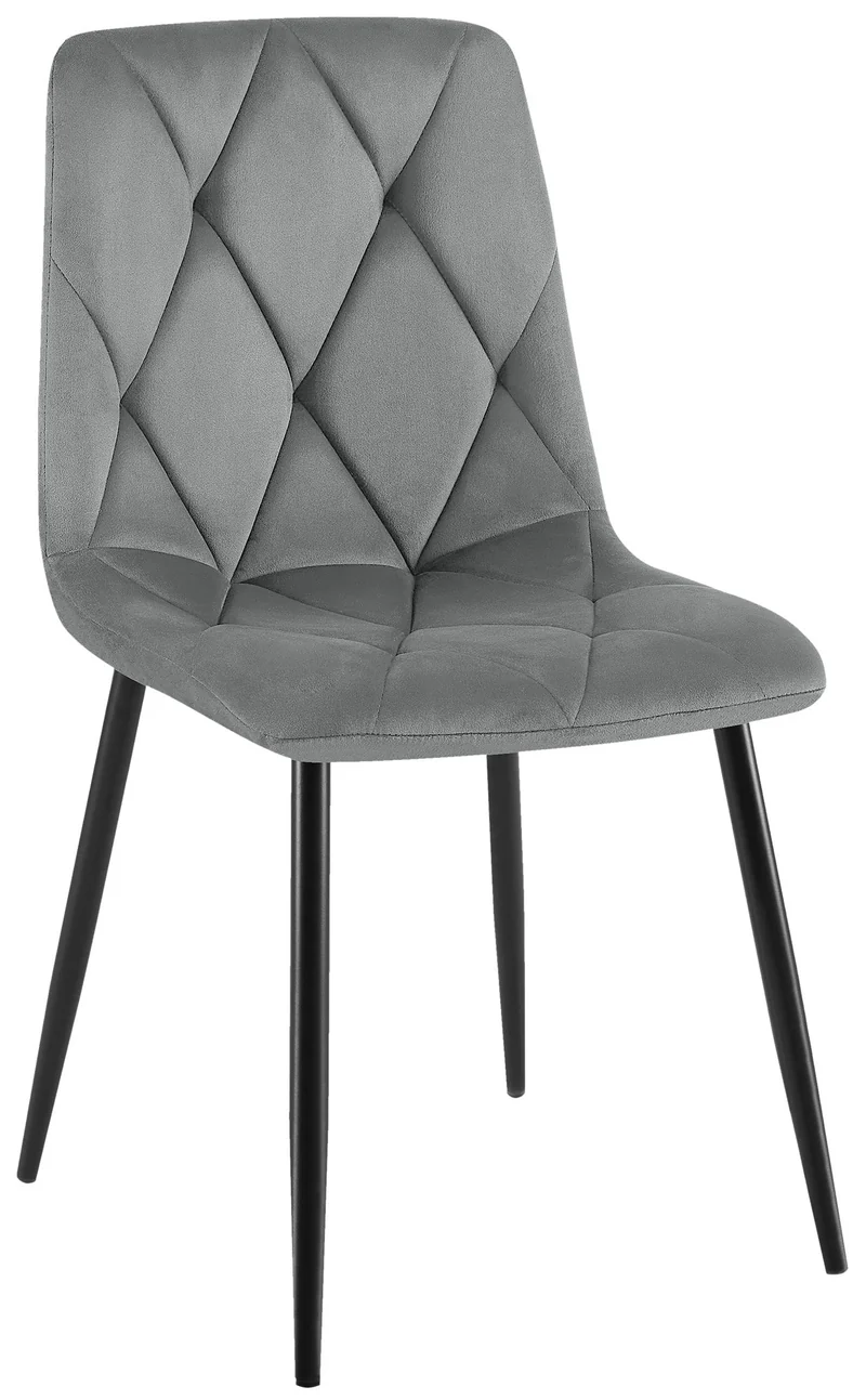 Chaise de salle à manger x1 en velours gris foncé coutures décoratives losange cadre métal 10_0007189