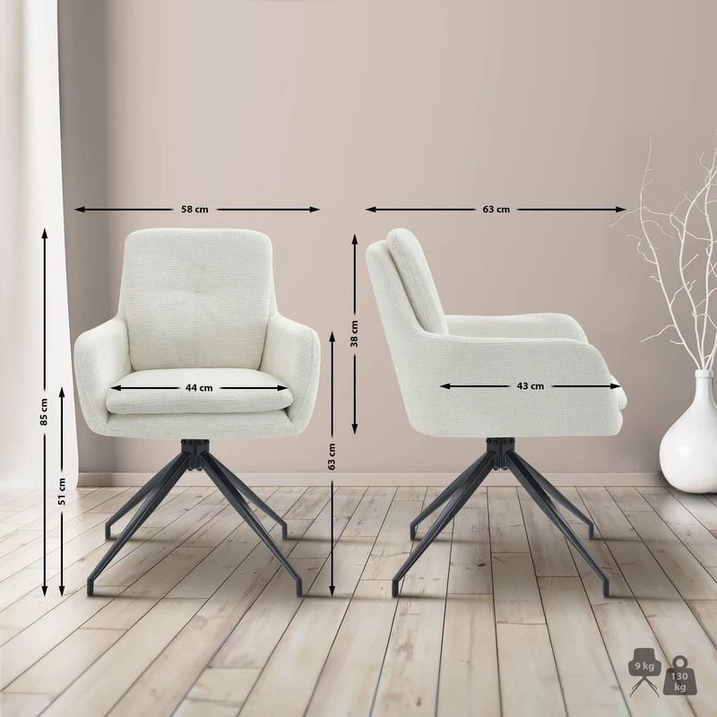 Chaise de salle à manger x1 fonction pivotante confortable et moderne en tissu crème cadre métal 10_0007174