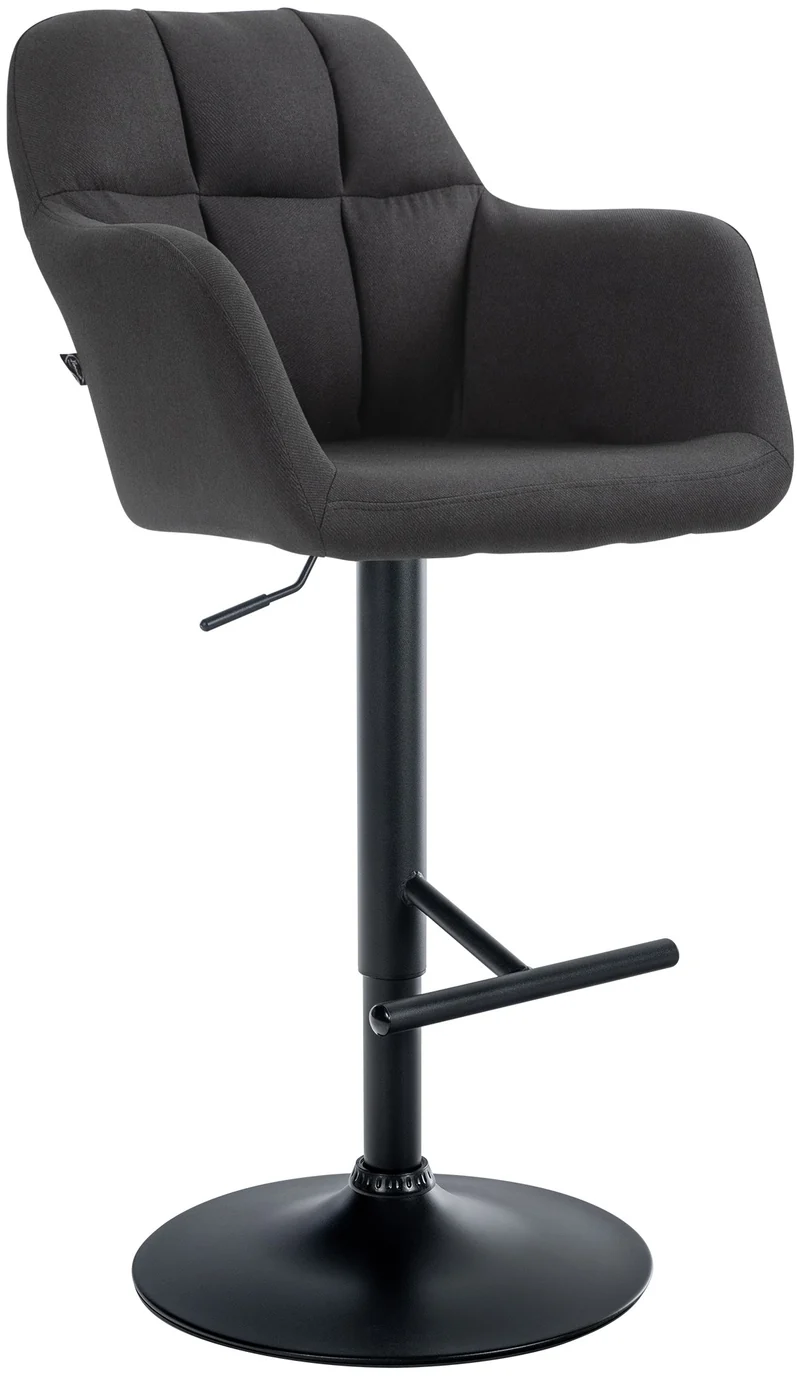 Tabouret de bar chaise haute x1 fonction rotation 360° en tissu noir avec coutures décoratives piètement métal noir 10_0005281