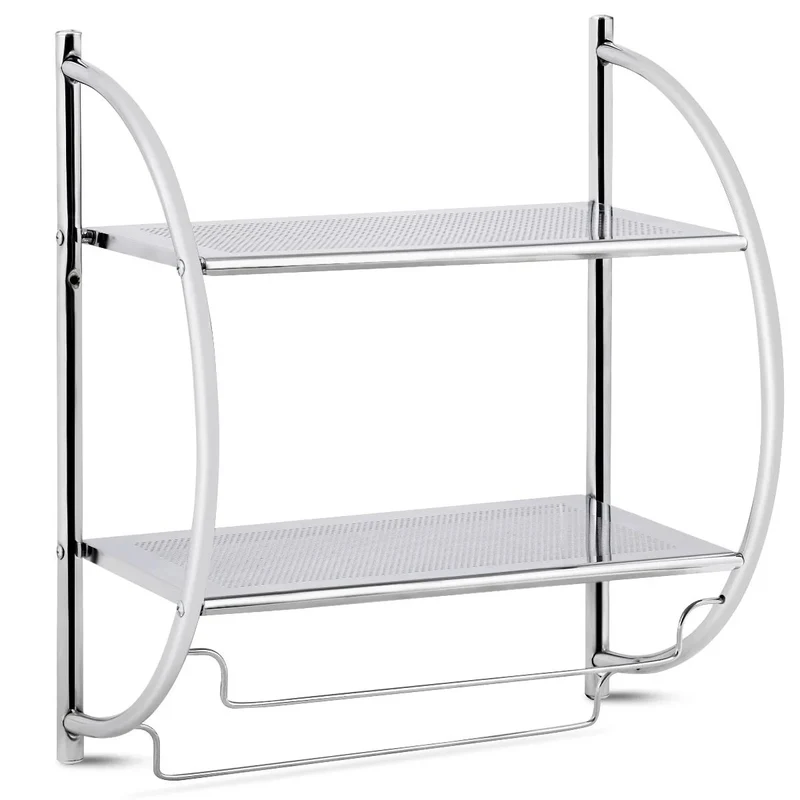 Etagère murale etagère de rangement en métal chromé 45 x 25 5 x 55cm avec 2 tablettes et 2 barres 20_0000602