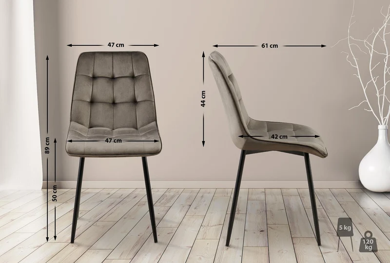 Chaise de salle à manger x1 coutures décoratives carrées en velours anthracite cadre métal noir 10_0007200