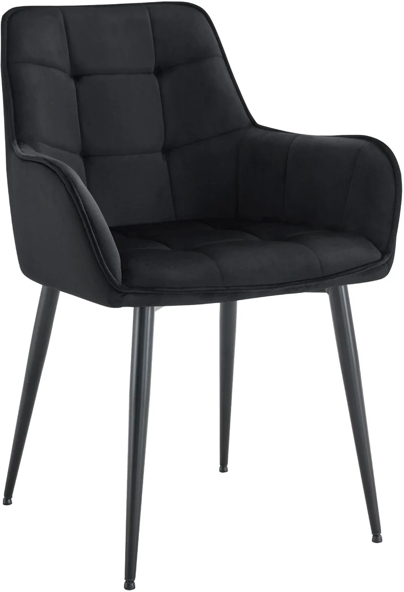 Chaise de salle à manger x1 avec accoudoirs en velours noir capitonné cadre métal noir 10_0007192