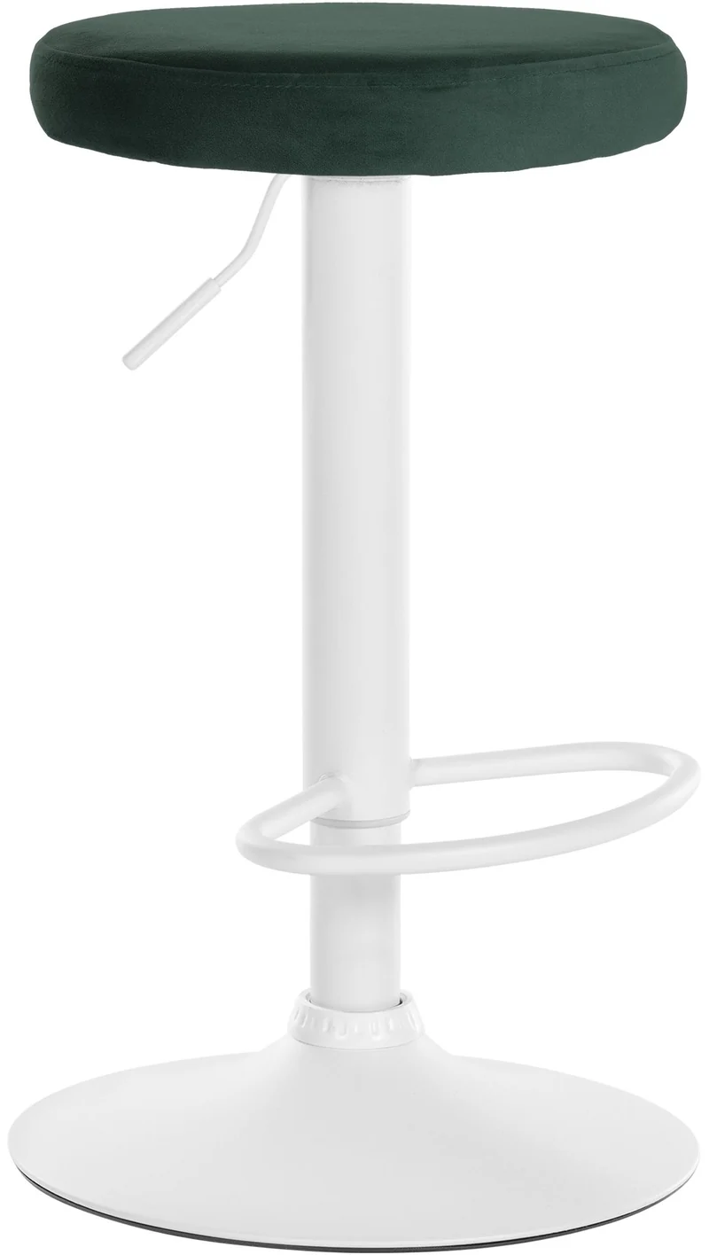 Tabouret de bar x1 design simple hauteur réglable revêtement en velours vert pieds en métal blanc 10_0005358