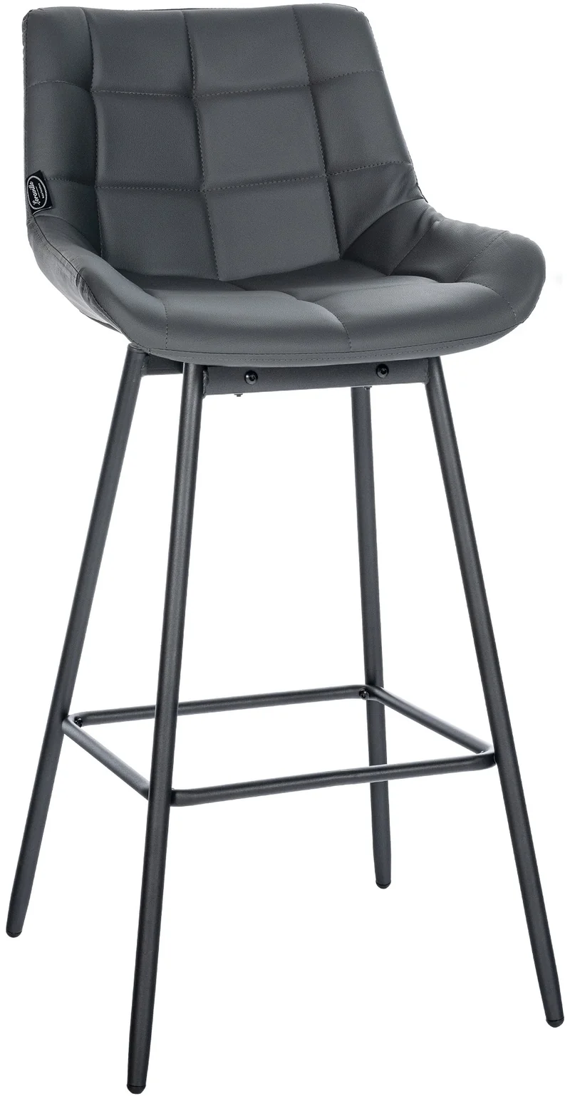 Tabouret de bar pivotant x1 avec repose-pieds revêtement en PVC gris foncé piètement à quatre pieds en métal noir 10_0005467
