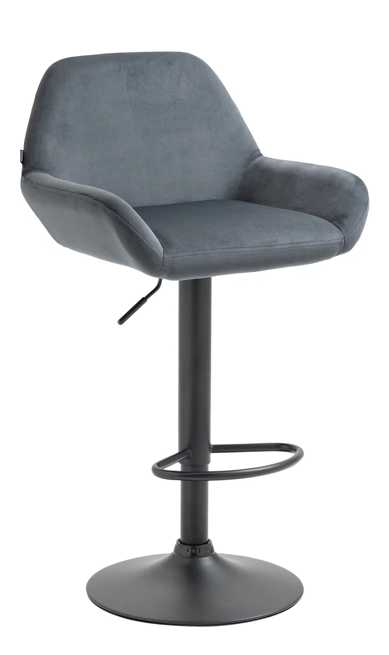 Tabouret de bar en velours rembourré gris foncé base trompette métal noir mat TDB10418