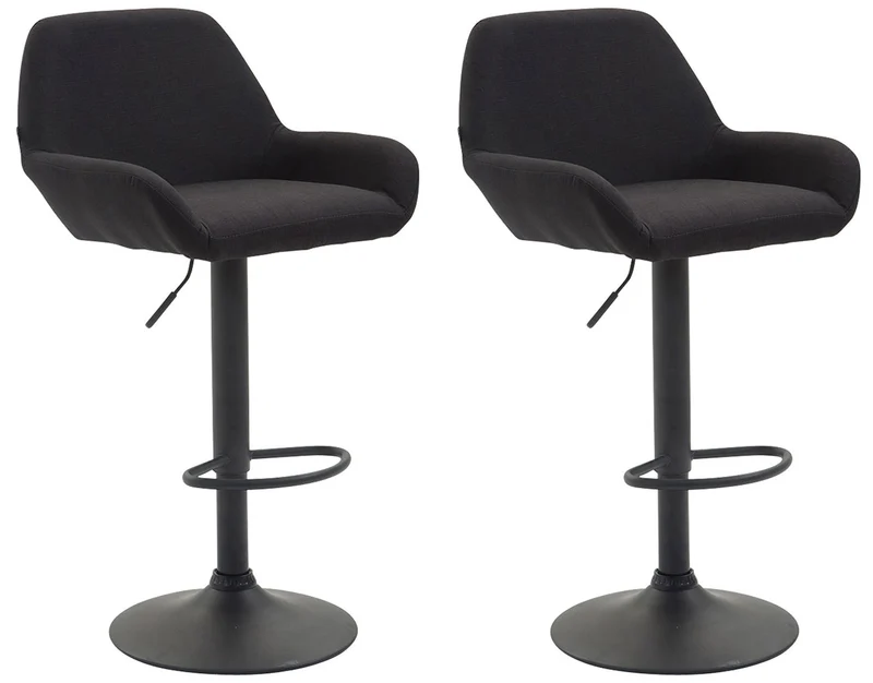 Lot de 2 tabourets de bar moderne et confortable en tissu noir pieds trompette en métal noir TDB10229