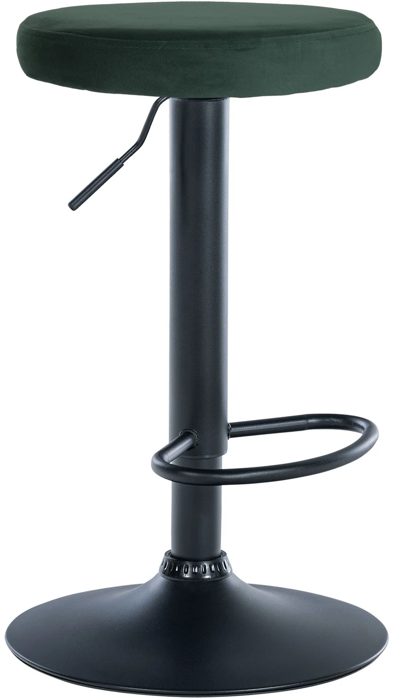 Tabouret de bar x1 design simple hauteur réglable revêtement en velours vert pieds en métal noir 10_0005354
