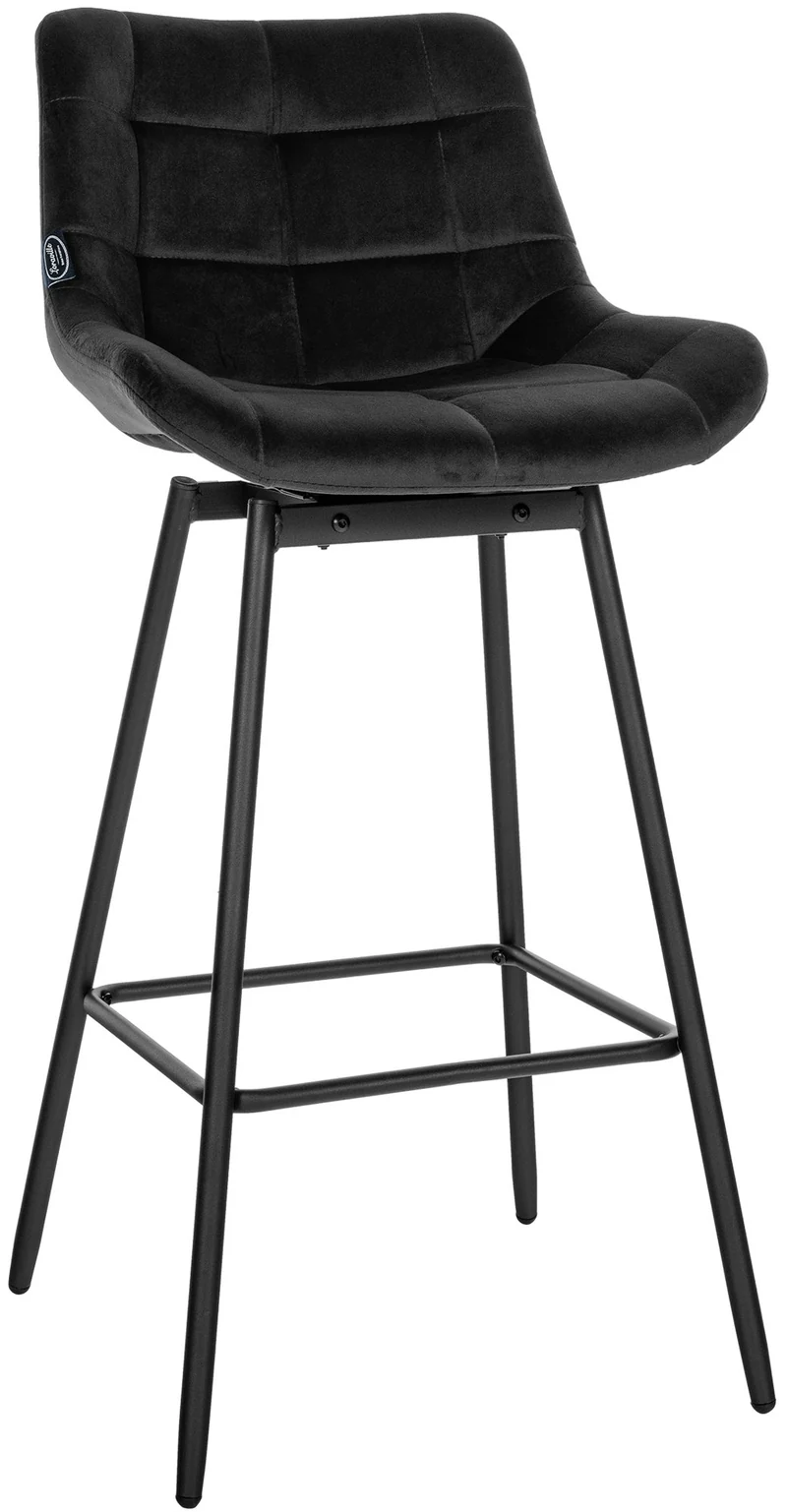 Tabouret de bar pivotant x1 avec repose-pieds revêtement en velours noir piètement à quatre pieds en métal noir 10_0005477