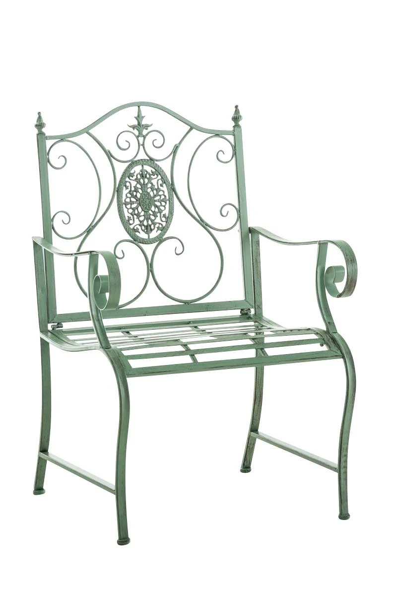 Chaise de jardin balcon terrasse avec accoudoirs design rustique en métal vert vieilli 10_0003026