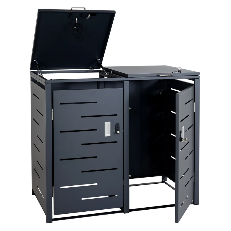Abri pour 2 poubelles jusqu'à 120 L – Structure en acier anthracite 103x115x63 cm 04_0008224