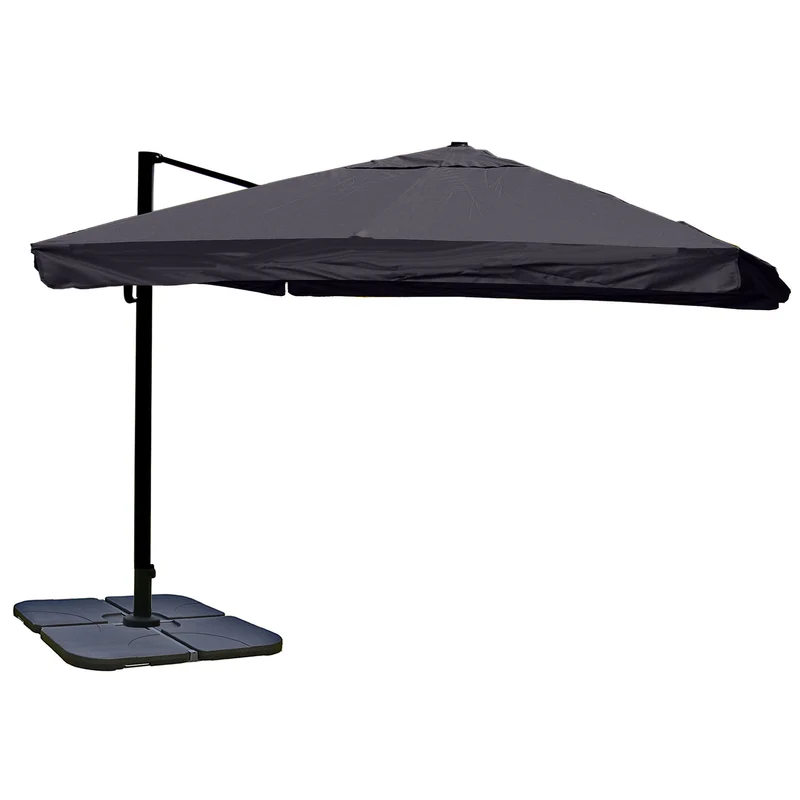 Parasol déporté 5 m + pied rotatif – Toile polyester anthracite + structure alu-acier 04_0007956