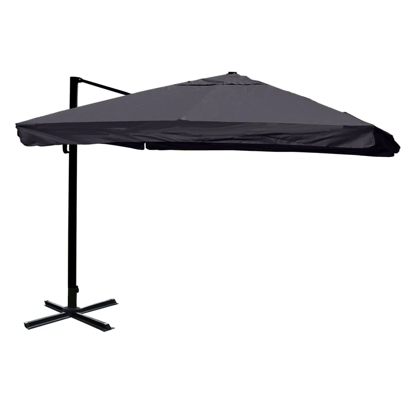 Parasol déporté 3×4 m (5 m) – Toile polyester anthracite – Structure aluminium/acier – Sans pied – Volant (flap) 04_0007957