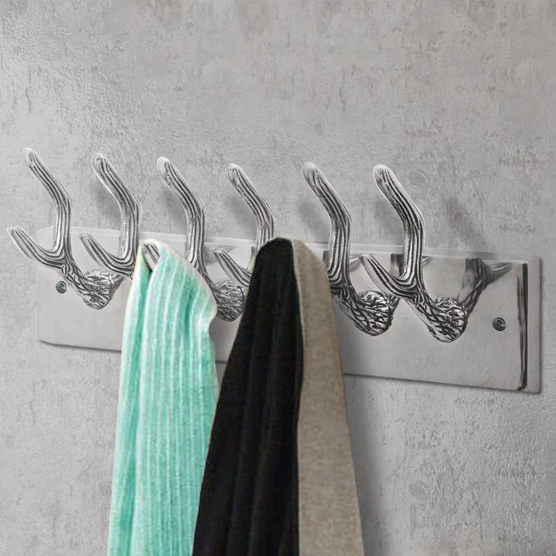 Lot de 2 portes-manteaux mural en aluminium argenté avec 6 crochets 49x9x18 cm DEC024206