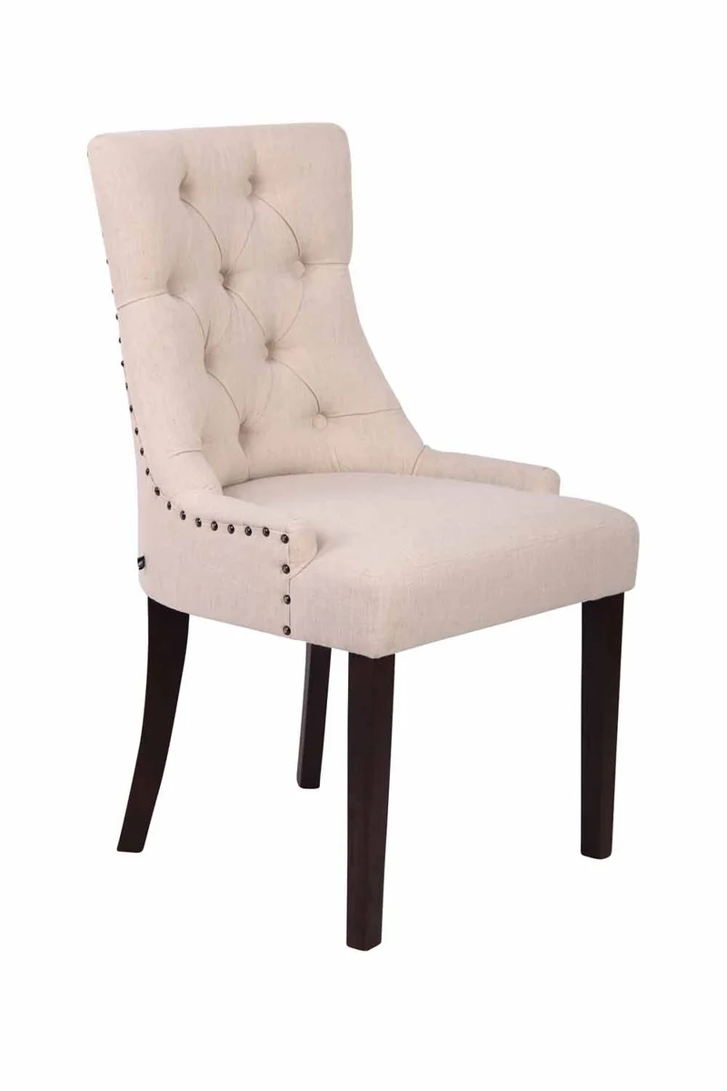 Chaise de salle à manger bureau ou coiffeuse capitonné en tissu crème pied foncé FAL10062
