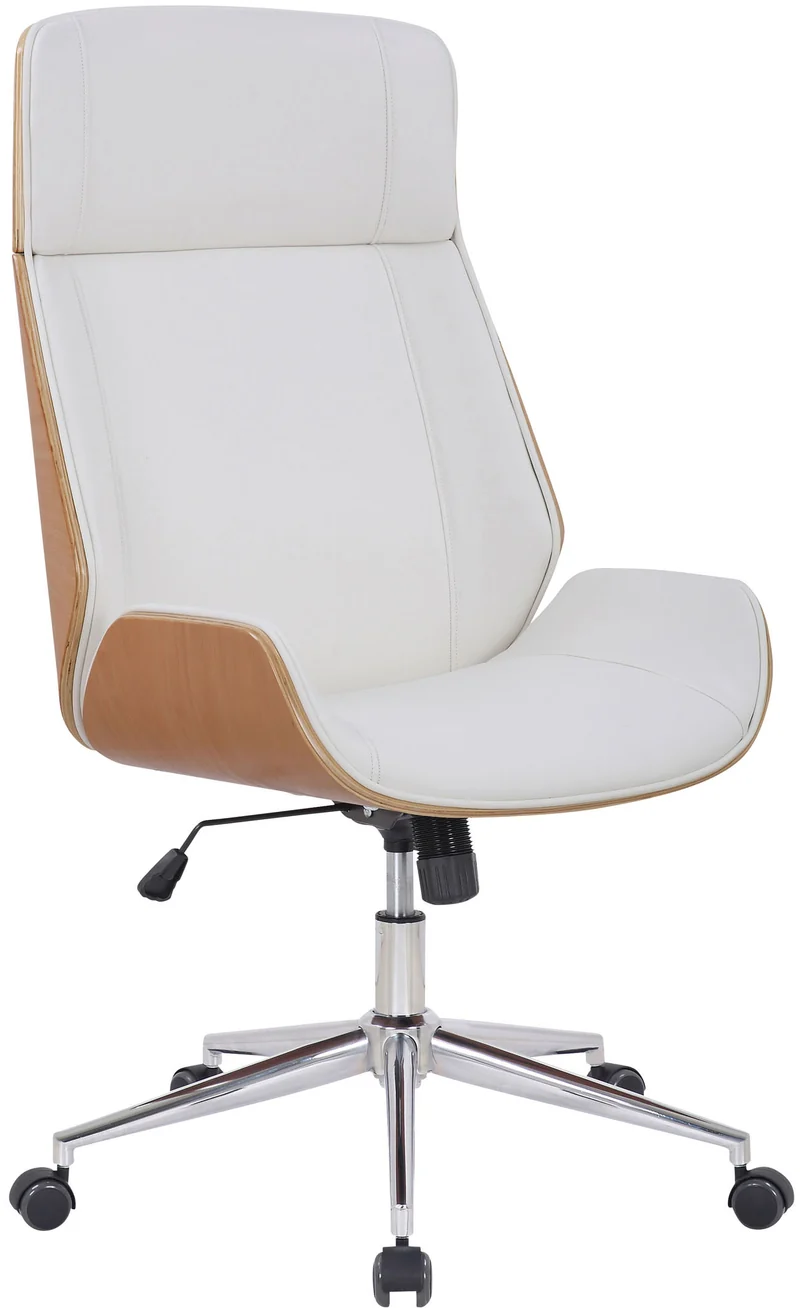 Fauteuil de bureau dossier haut avec roulettes synthétique blanc et bois clair hauteur réglable BUR10459