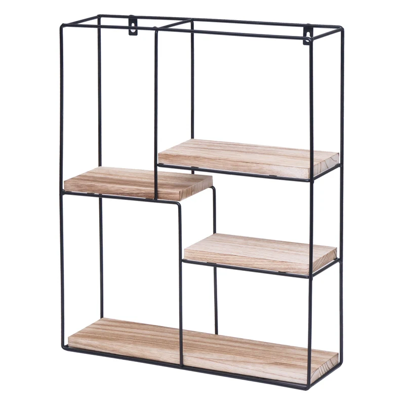 Étagère murale suspendue 4 niveaux en métal et bois naturel design industriel 51 x 40 x 11 cm 04_0008667