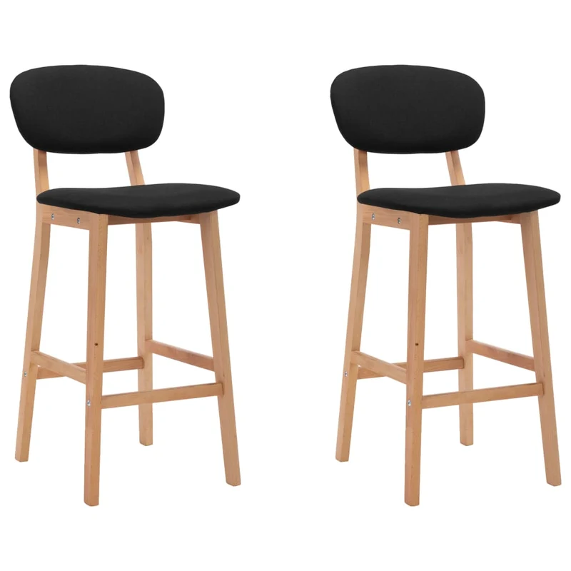 Lot de 2 tabourets de bar chaises hautes avec dossier en tissu noir et bois de hêtre DEC029820