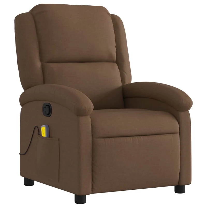 Fauteuil de relaxation TV fonction massage inclinable 6 points de massage en tissu marron DEC027006