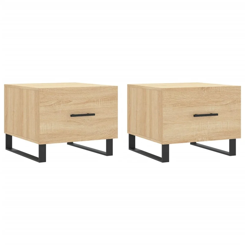 Lot de 2 tables basses d'appoint avec tiroir 50 x 50 x 40 cm bois d'ingénierie couleur chêne et fer DEC040389