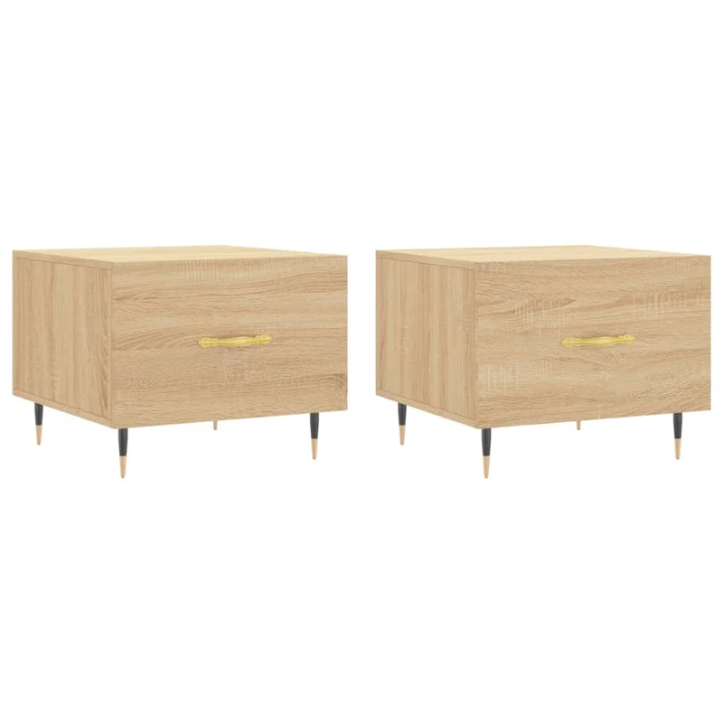 Set de 2 tables basses d'appoint avec tiroir 50 x 50 x 40 cm bois d'ingénierie couleur chêne et fer DEC040388