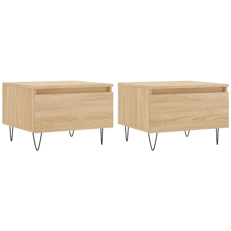Lot de 2 tables de chevets avec tiroir 50 x 46 x 35 cm bois d'ingénierie couleur chêne et métal DEC040377