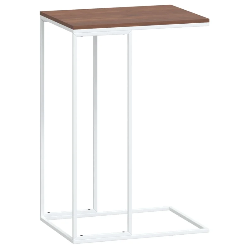Table d'appoint en forme de C 40 x 30 x 59 cm bois d'ingénierie marron et fer blanc DEC040256